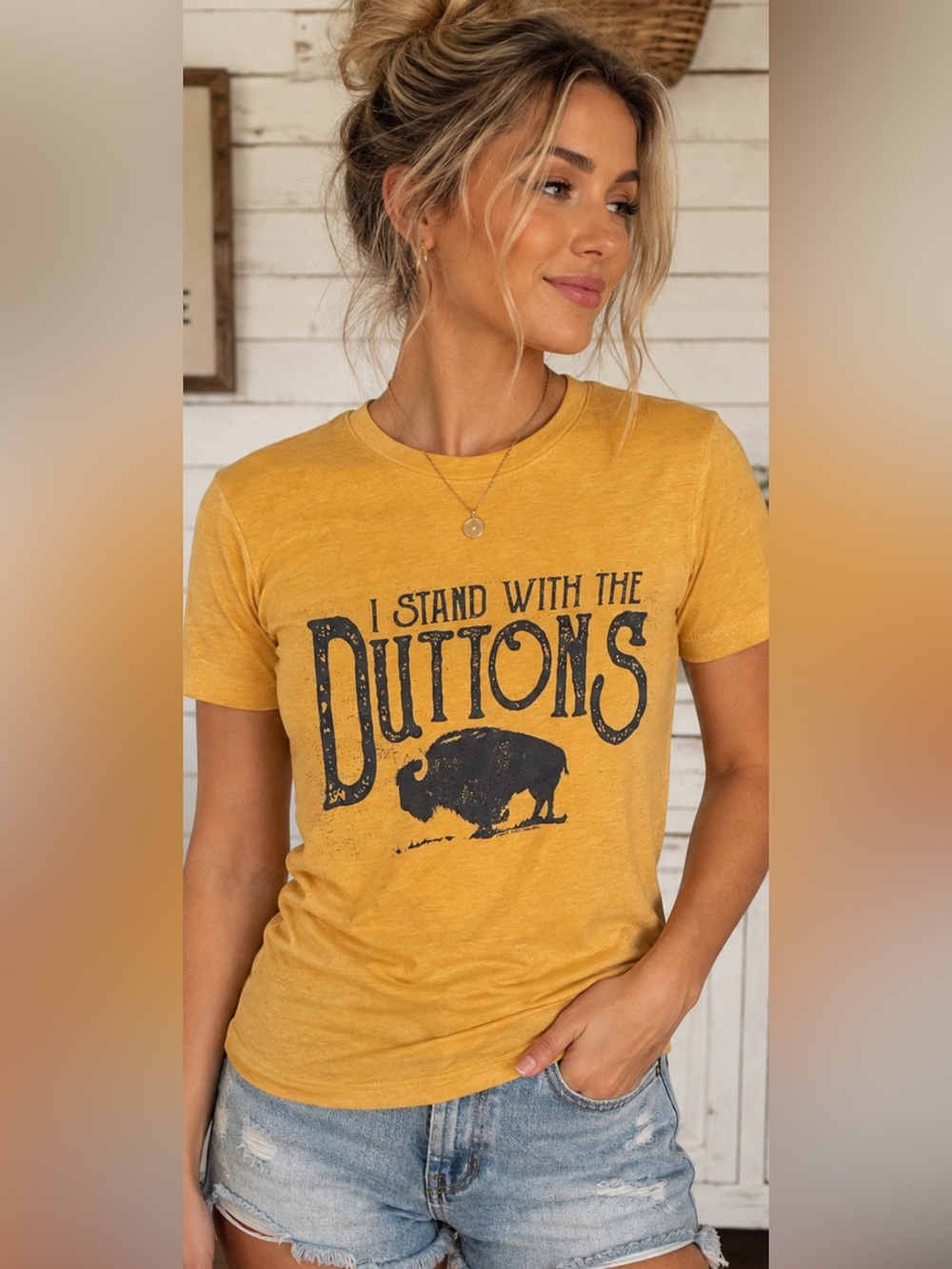 Texas True Threads I Stand With The Duttons Graphic Tee XS Mustard Yellowstone